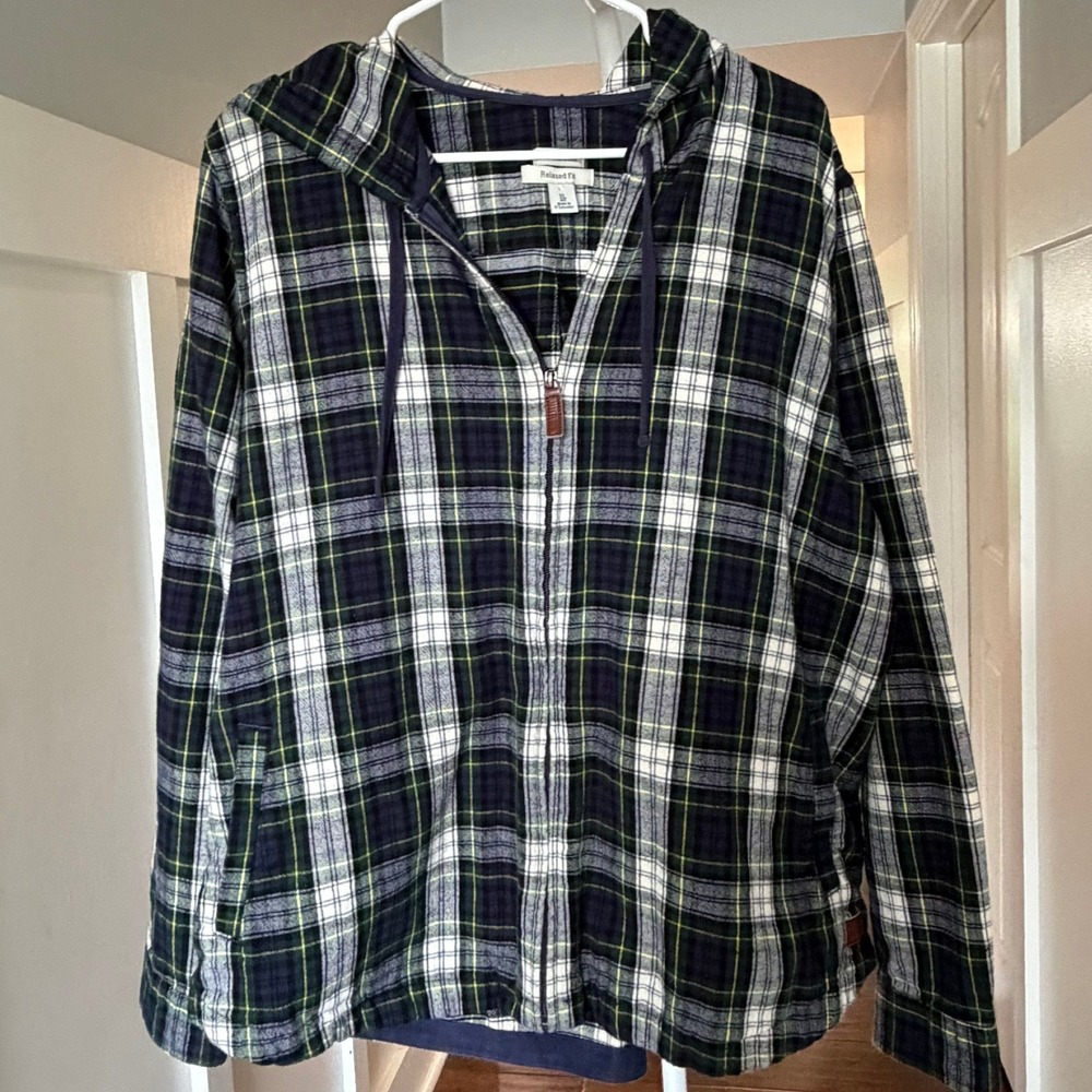 L.L. Bean Women's Hooded Zip Front Flannel 100% Cotton Size XL Outdoors Fall